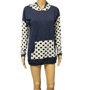 12PM By Mon Ami Long Sleeve Hoodie Kangaroo Pocket Blue/White/Black Size S